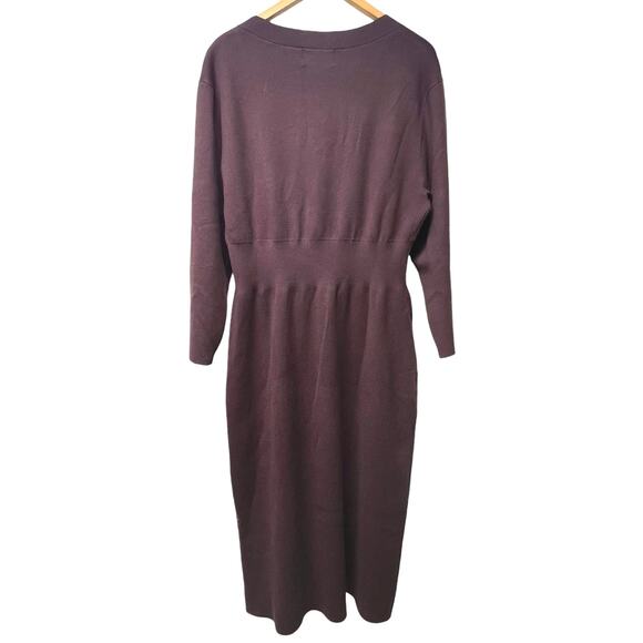 Modern Citizen Plum Maroon V-Neck Midi Soft Sweater Dress Work Plus Size 1X - Picture 2 of 5